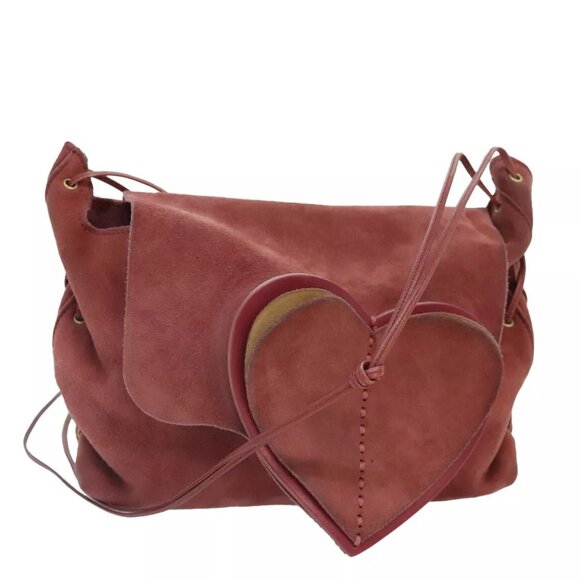 GUCCI Heart Shoulder Bag Suede Red Gold 95107 Auth 90185 - Picture 1 of 16